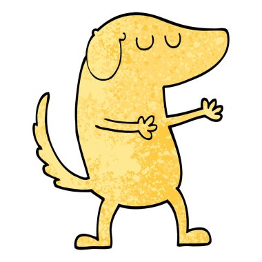 Grunge dokulu illüstrasyon karikatür mutlu köpek