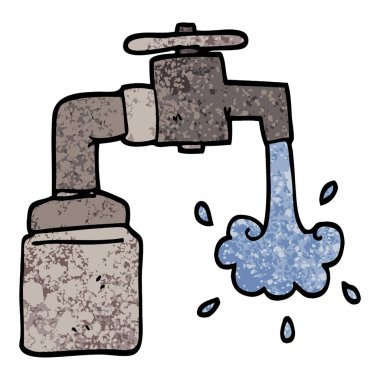 grunge dokulu illüstrasyon karikatür musluk çalışan