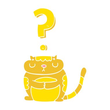 soru işareti ile düz renk stil karikatür kedi