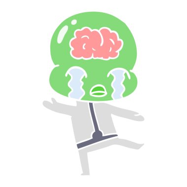 düz renk tarzı çizgi film büyük beyin uzaylı ağlıyor