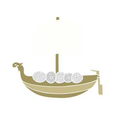 düz renk stili karikatür tekne viking
