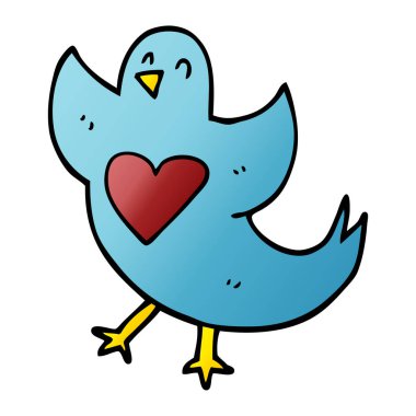 Doodle kuş kalbi olan çizgi film