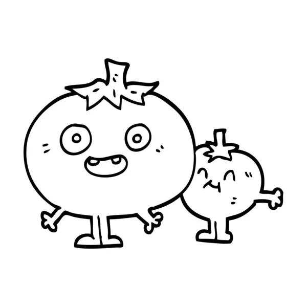 Lijntekening Cartoon Gelukkig Tomaten — Stockvector