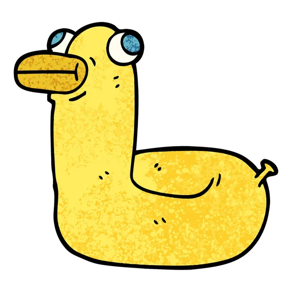 Grunge Textured Illustration Cartoon Yellow Ring Duck — Stock Vector
