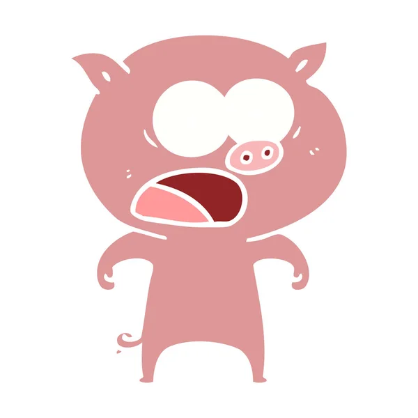 Flat Color Style Cartoon Pig Shouting — Stock Vector