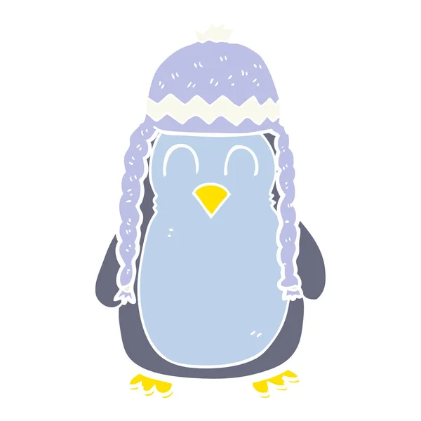 Επίπεδη Χρώματος Απεικόνιση Του Πιγκουίνος Φοράει Καπέλο — Διανυσματικό Αρχείο