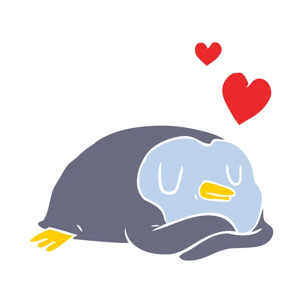 Płaski Kolor Stylu Cartoon Pingwina Miłości — Wektor stockowy