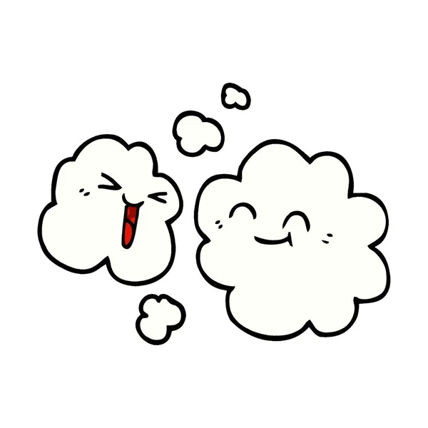Fumetto Doodle Bianco Nuvole Felici — Vettoriale Stock