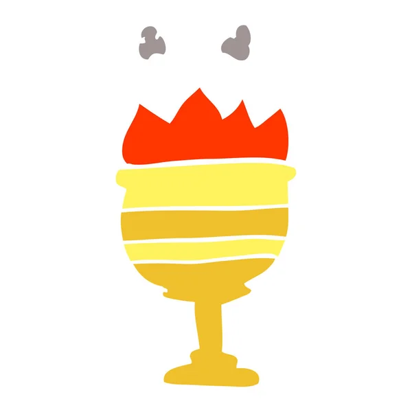 Desenho Animado Doodle Copo Dourado Flamejante — Vetor de Stock