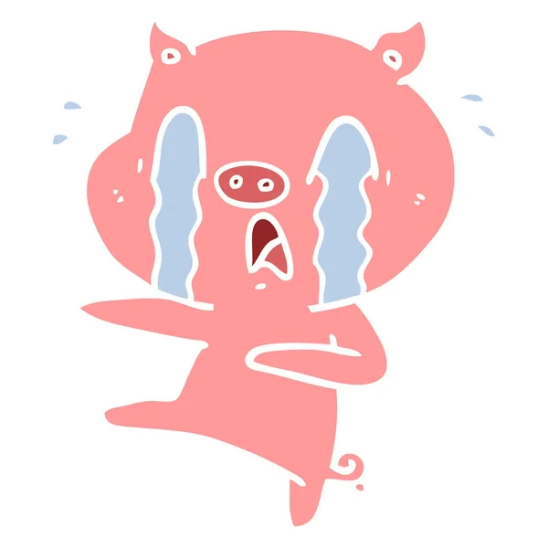 哭泣的猪扁平颜色风格动画片 — 图库矢量图片