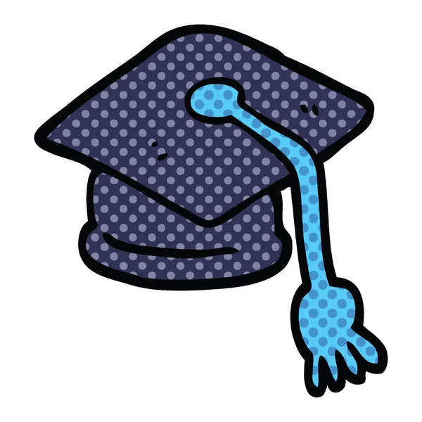 Chapeau Graduation Bande Dessinée Style Bande Dessinée — Image vectorielle