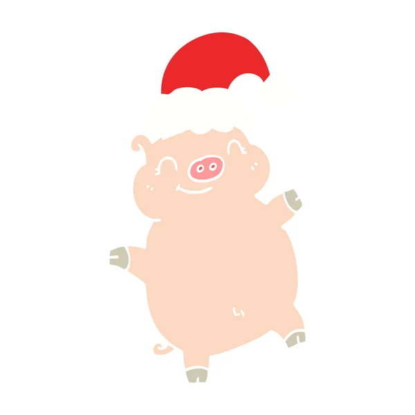 Flache Farbe Stil Cartoon Glücklich Weihnachten Schwein — Stockvektor