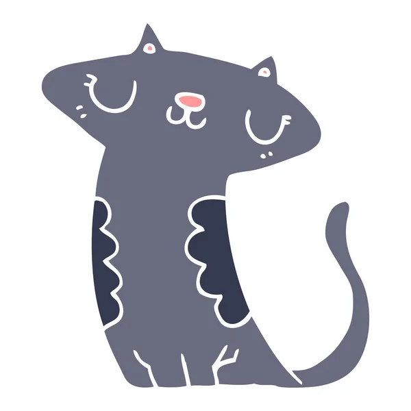 Platt Färg Stil Tecknad Katt — Stock vektor