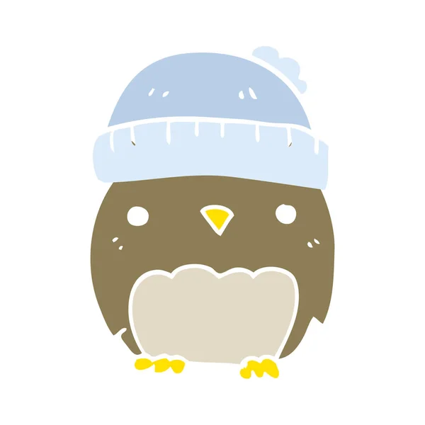 可爱的扁平颜色风格动画片猫头鹰在帽子 — 图库矢量图片