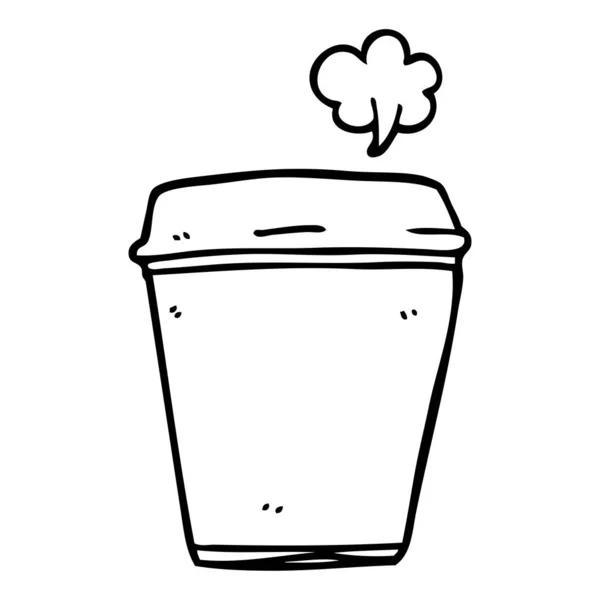 Línea Dibujo Dibujos Animados Taza Café — Vector de stock