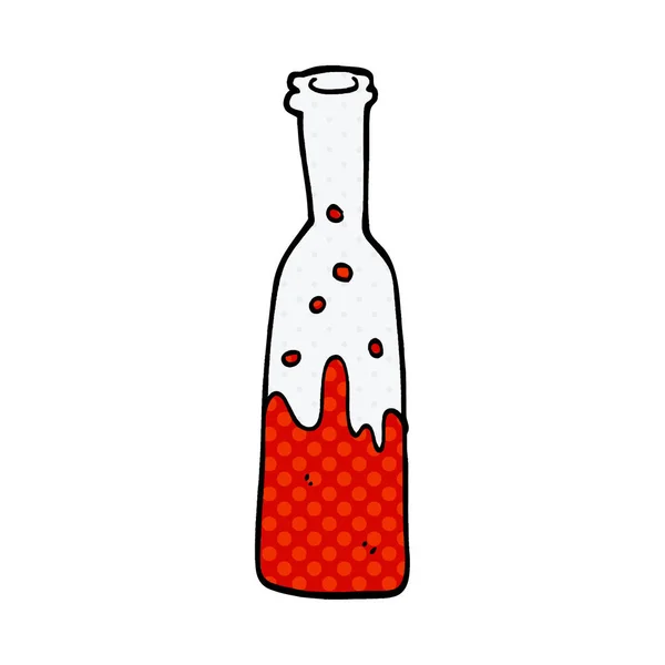 Karikatur Doodle Flasche Mit Schwappendem Wein — Stockvektor