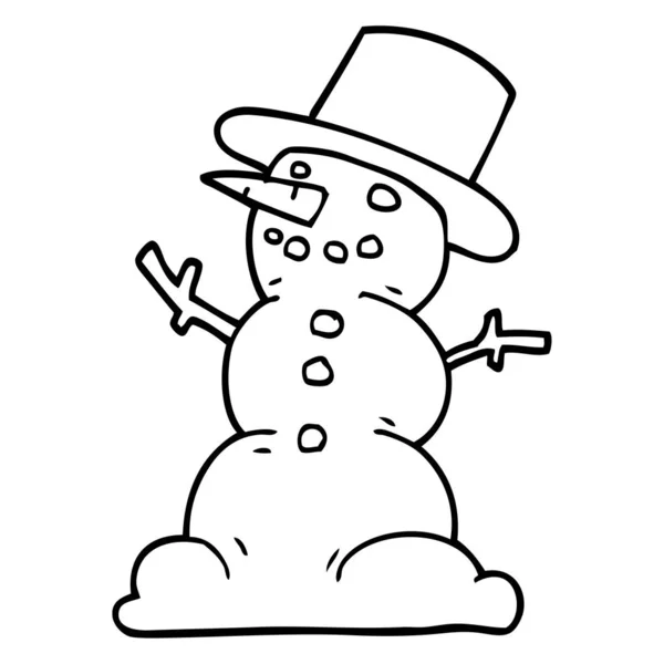 Line Drawing Cartoon Snowman — Stock Vector