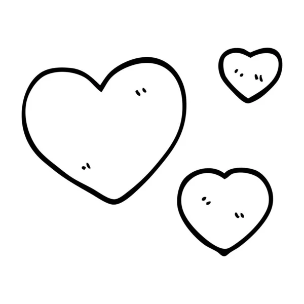 Line Drawing Cartoon Love Hearts — Stock Vector