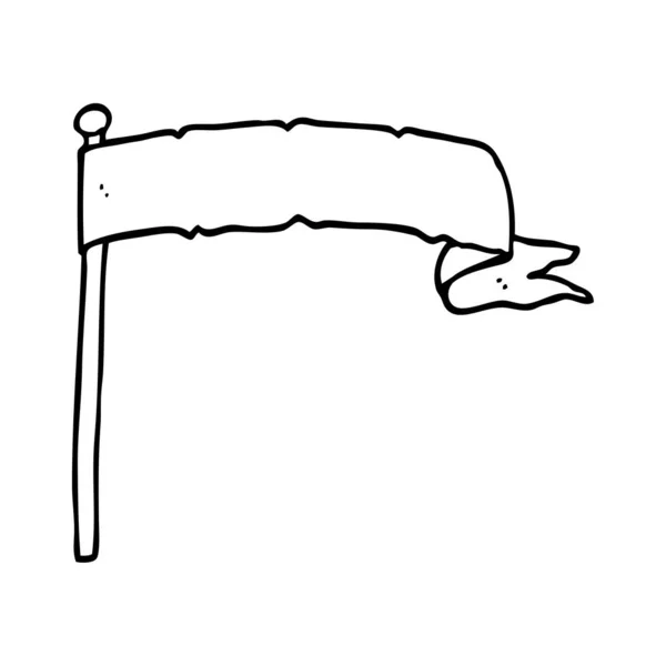 Lijntekening Cartoon Witte Spandoek Vlag Zwaaien — Stockvector