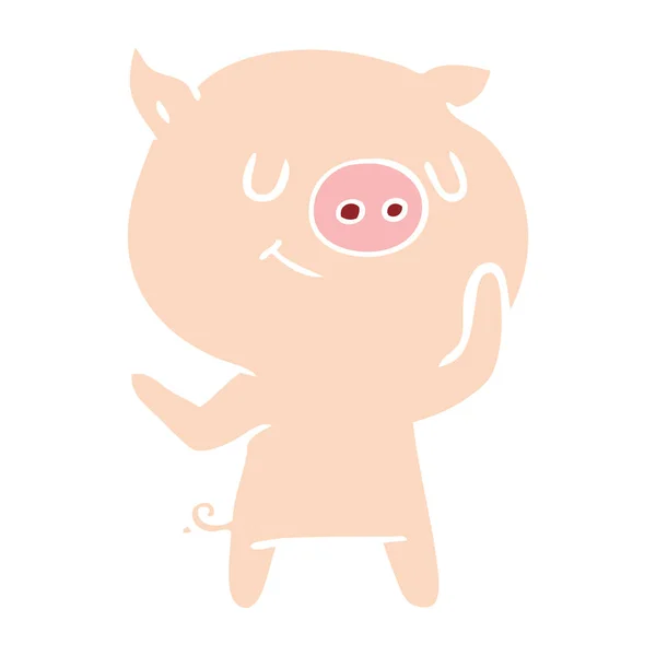 Happy Flat Color Style Cartoon Pig — Stock Vector