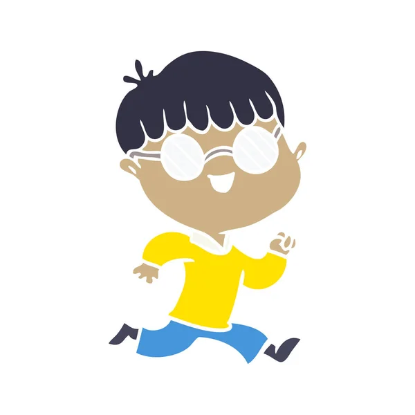 平面颜色风格动画片男孩戴眼镜 — 图库矢量图片