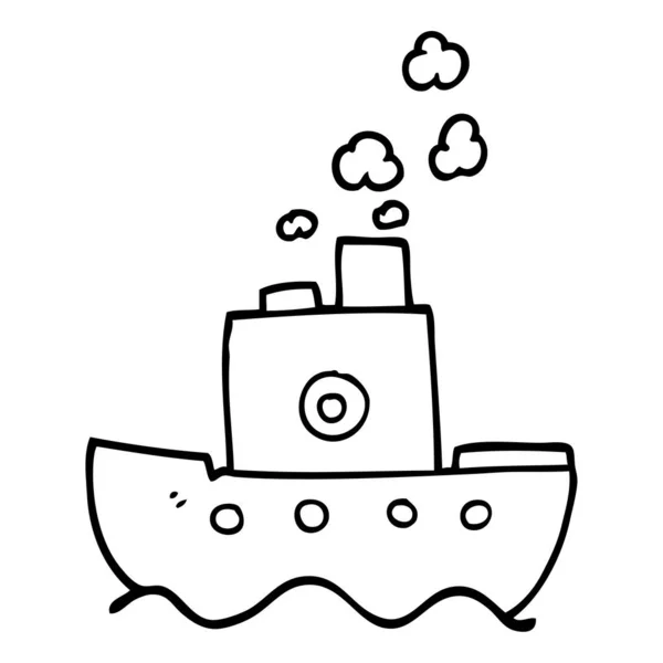 Line Drawing Cartoon Steam Boat — Stock Vector