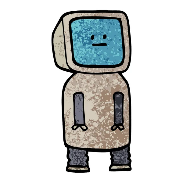 Grunge Texturerat Illustration Tecknad Rolig Robot — Stock vektor