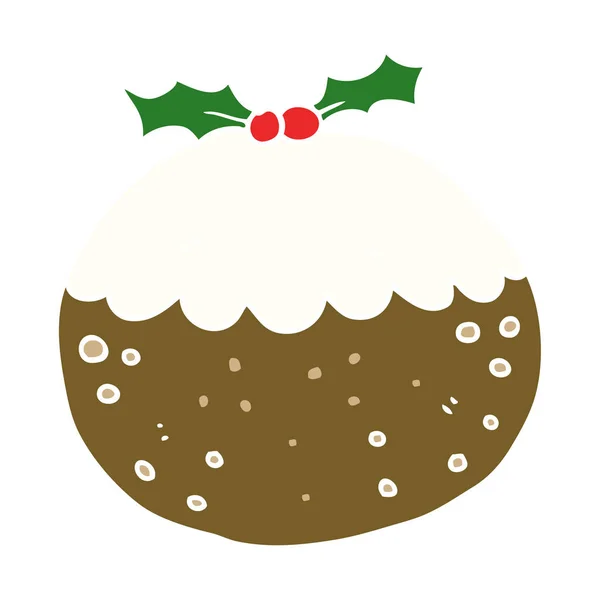 Flat Color Style Cartoon Christmas Pudding — Stock Vector