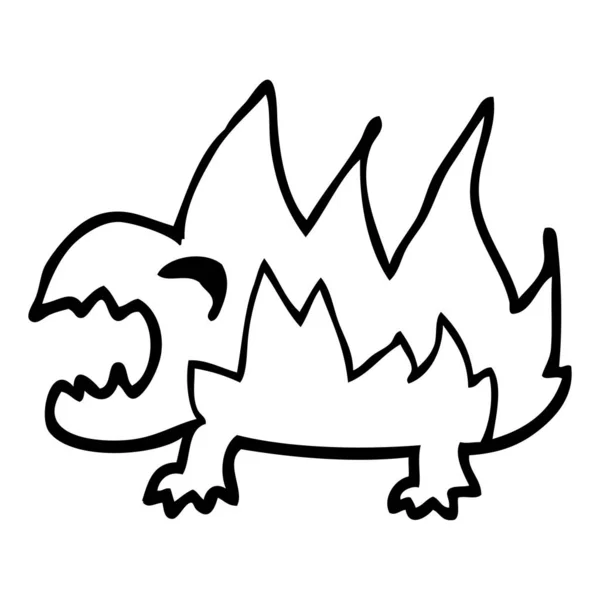 Línea Dibujo Dibujos Animados Fuego Demonio — Vector de stock