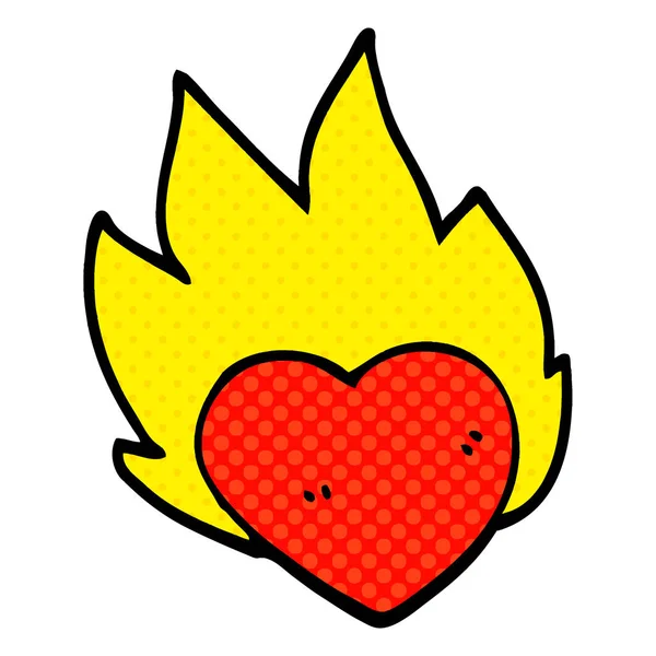 Cartoon Doodle Cuore Fiammeggiante — Vettoriale Stock