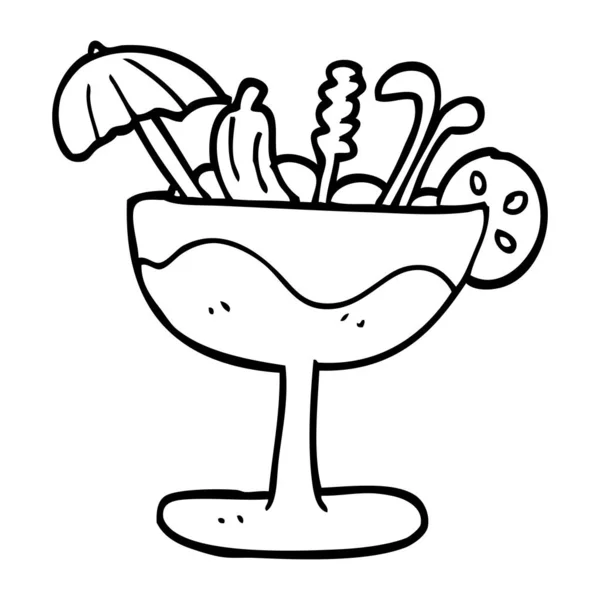 Lijntekening Cartoon Tropische Cocktail — Stockvector
