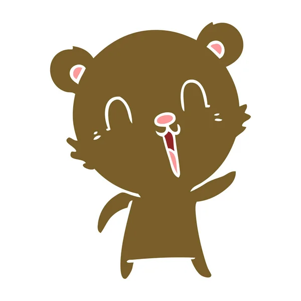 Happy Flat Color Style Cartoon Bear — Stock Vector