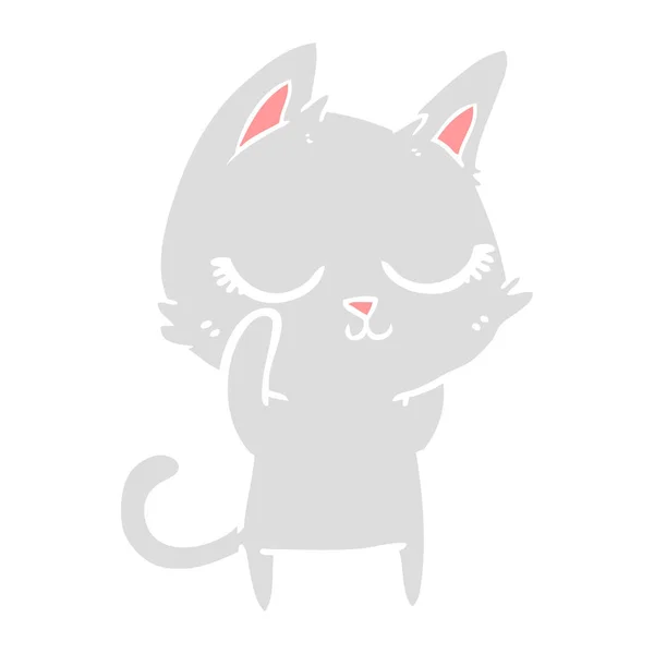 Lugna Platt Färg Stil Tecknad Katt — Stock vektor