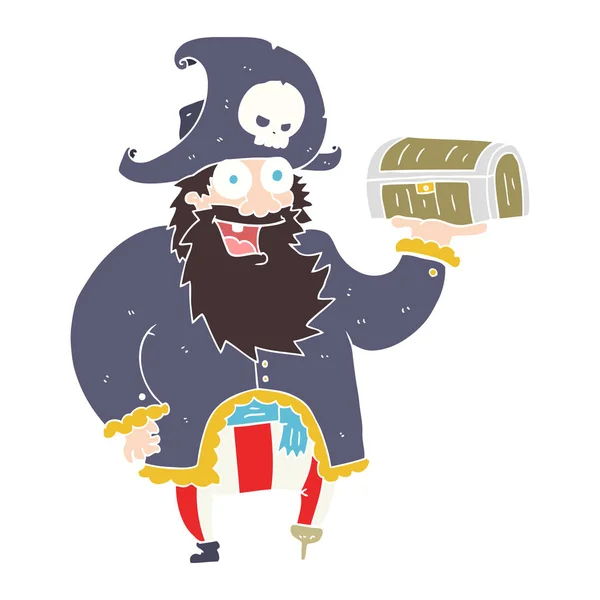 Platt Färg Illustration Piratkapten Med Skattkista — Stock vektor