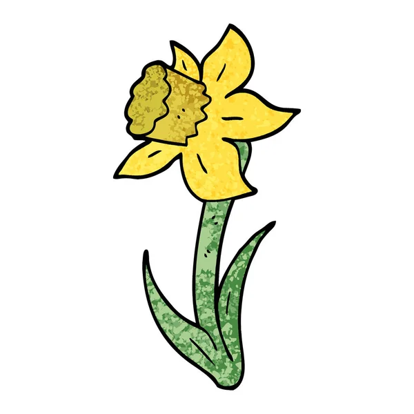 Grunge Texturerat Illustration Tecknad Daffodil — Stock vektor
