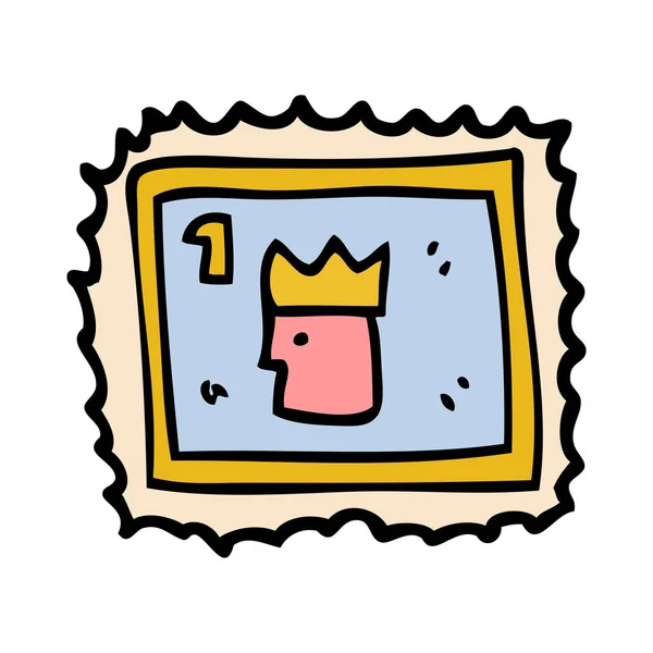 Cartoon Doodle Briefmarke Mit Königlichem Gesicht — Stockvektor