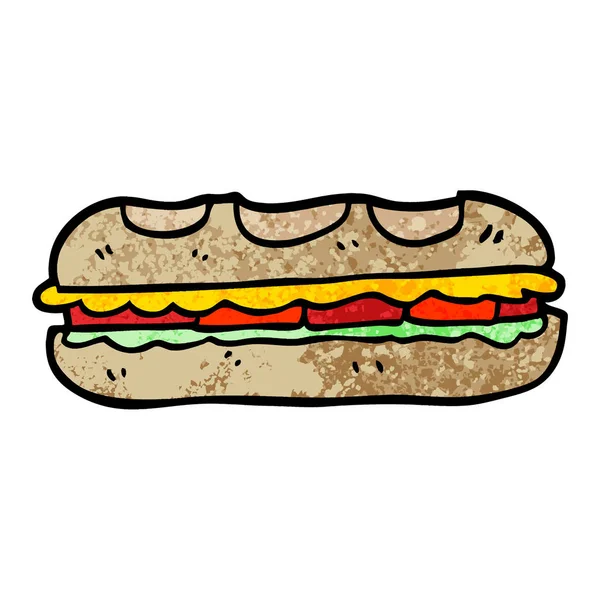Grunge Getextureerde Illustratie Cartoon Smakelijke Sandwich — Stockvector