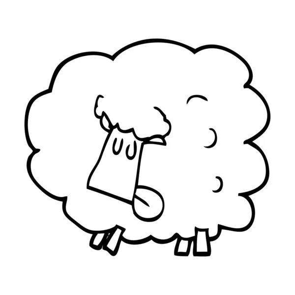 Lijntekening Cartoon Zwarte Schaap — Stockvector