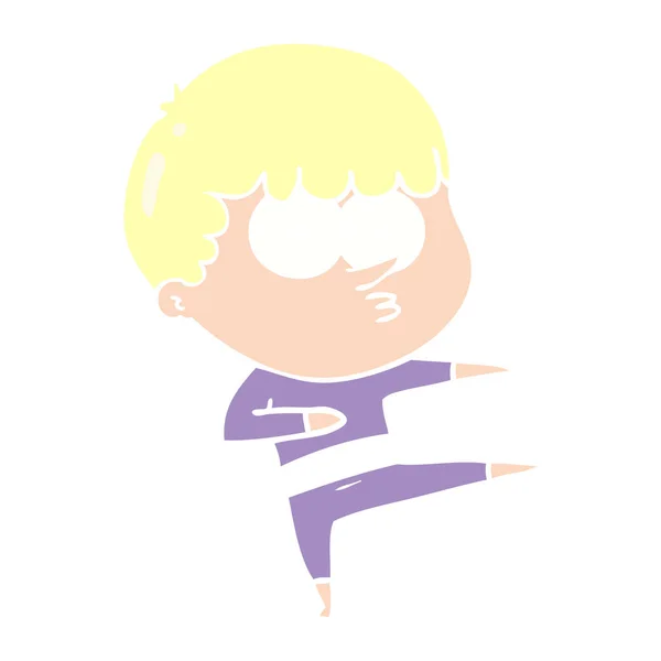 Platt Färg Stil Tecknad Nyfiken Pojke Dans — Stock vektor
