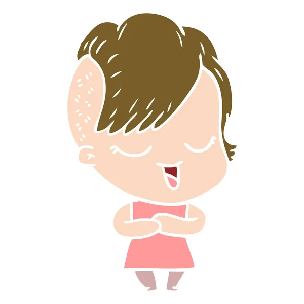 Chica Dibujos Animados Estilo Color Plano Feliz — Vector de stock