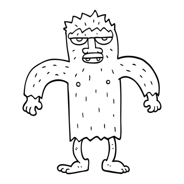 Lijntekening Cartoon Bigfoot Schepsel — Stockvector