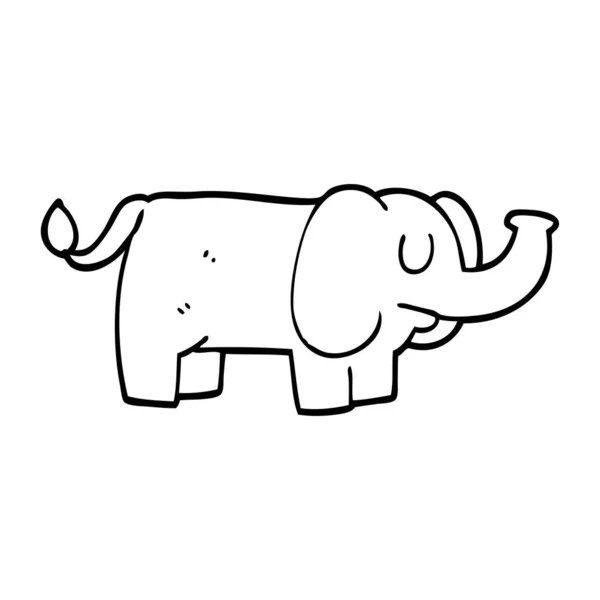 Línea Dibujo Dibujos Animados Divertido Elefante — Vector de stock