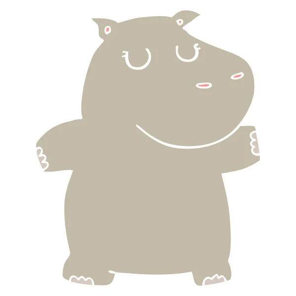 Flat Color Style Cartoon Hippo — Stock Vector