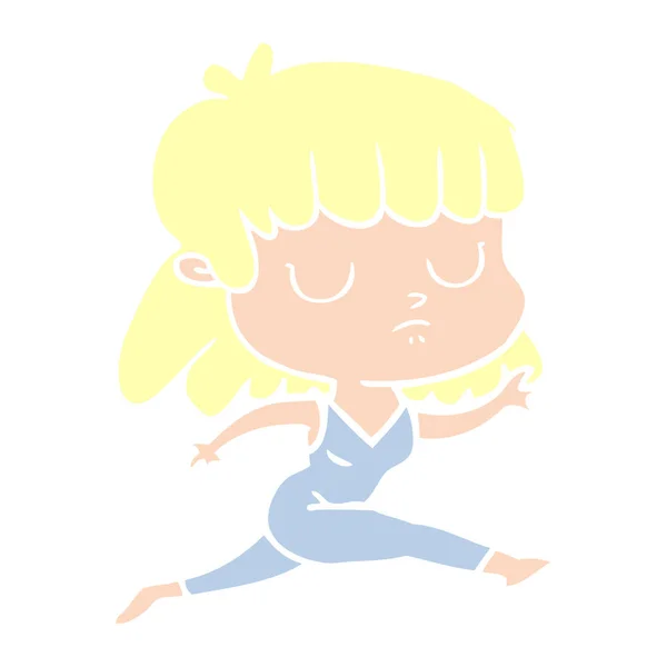 Dibujos Animados Color Plano Estilo Indiferente Mujer Corriendo — Vector de stock