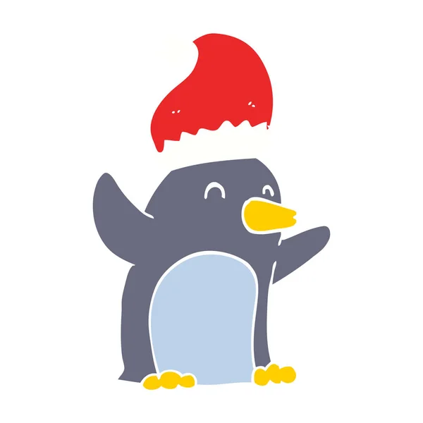 Lindo Color Plano Estilo Dibujos Animados Pingüino Navidad — Archivo Imágenes Vectoriales