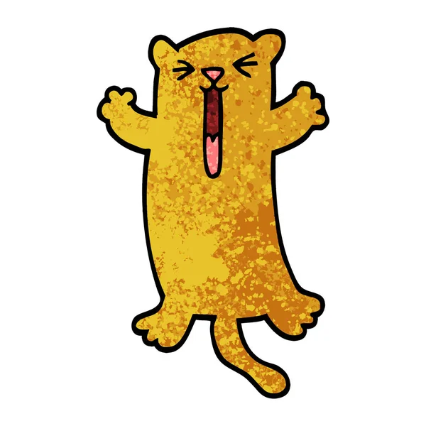 Grunge Ανάγλυφη Απεικόνιση Ευτυχισμένη Γάτα Γελοιογραφία — Διανυσματικό Αρχείο