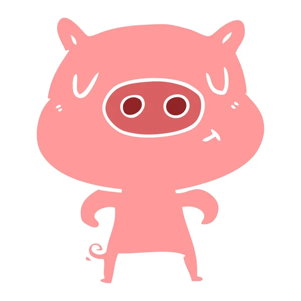 Plat Couleur Style Dessin Animé Contenu Porc — Image vectorielle