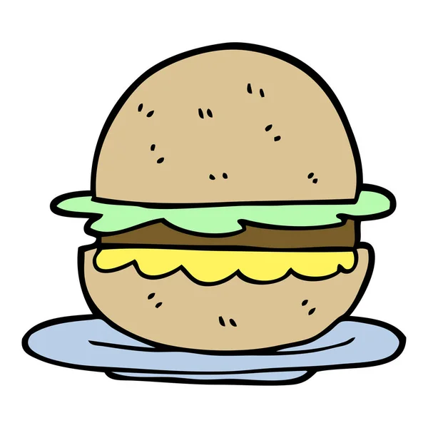 Hamburger Del Fumetto Stile Doodle Disegnato Mano — Vettoriale Stock