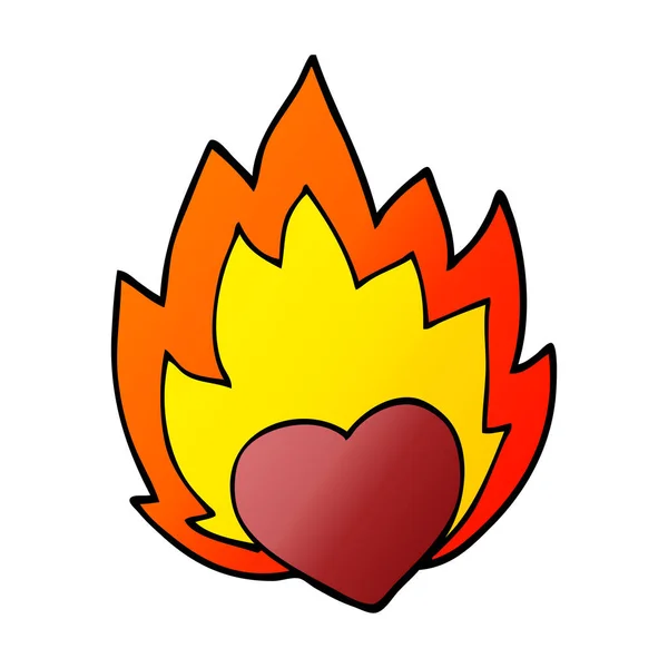 Cartoon Doodle Cuore Fiammeggiante — Vettoriale Stock