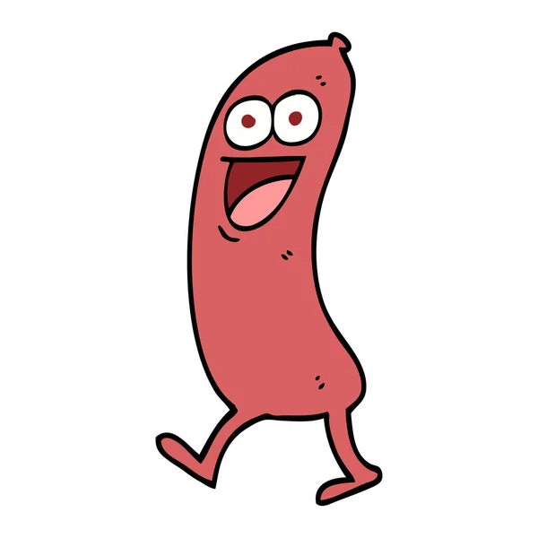 Happy Hand Drawn Doodle Style Cartoon Sausage — Stock Vector